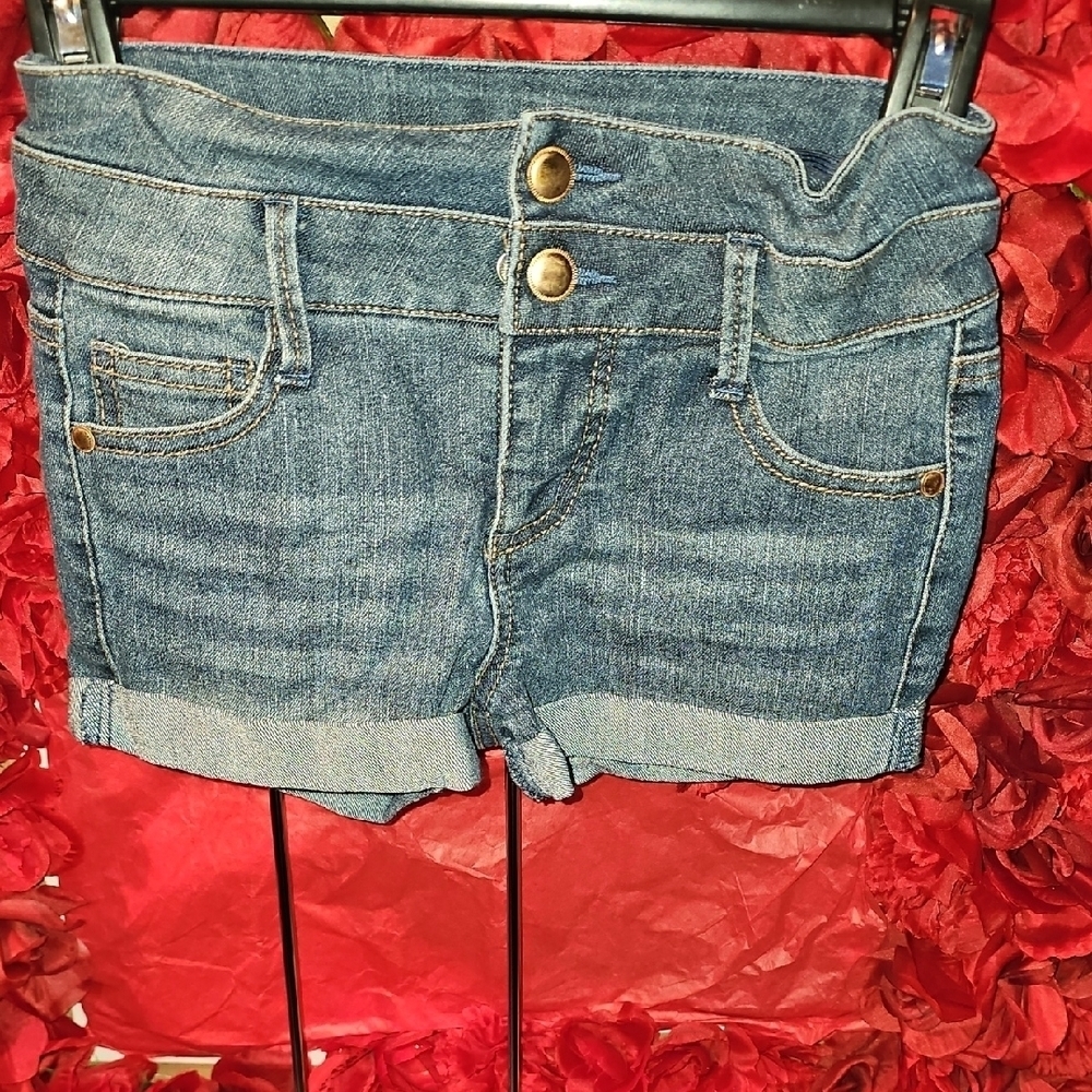 Cherokee Girls Denim Blue Adjustable Shorts Double Snap Size Medium